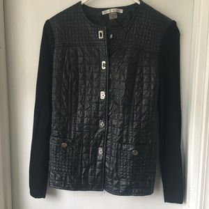 Peter Nygard Quilted Leather and Knit Jacket Black